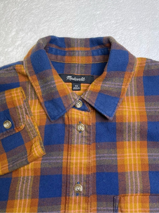 Madewell Tops - Madewell Womens Plaid Flannel Shirt XS Blue Orange Pink Cozy Autumn Fall Winter
